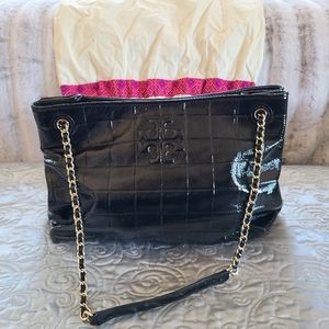 Tory Burch Black Quilted Patent Leather Handbag